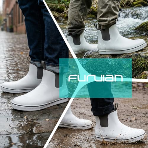 Image of Furuian Men's Deck Boots Waterproof Ankle Rain Boots Fishing Boots