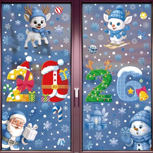 Adesivi Natalizi per Finestre 2026 - Nuova Versione, 8 Fogli 233 PCS Vetrofanie Natalizie Riutilizzabile, Decorazioni Natalizie, Christmas Decorations DIY per Porte, Vetrine, Vetri