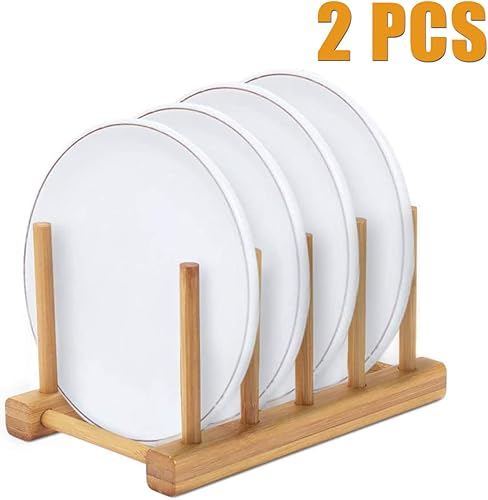 Miniatura 2 de YWSHF 2 piezas de estante de bambú para secar platos, tabla de drenaje, soporte de almacenamiento, organizador de gabinete de cocina para