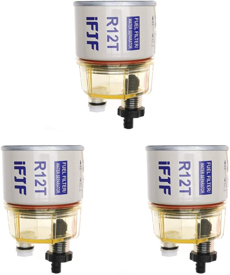 iFJF Automotive Replacement for Filter and Nylon Collection Bowl of R12T Fuel Filter/Water Separator 120AT NPT ZG1/4-19 Replacement Element Fits Diesel Engine(Set of 3)