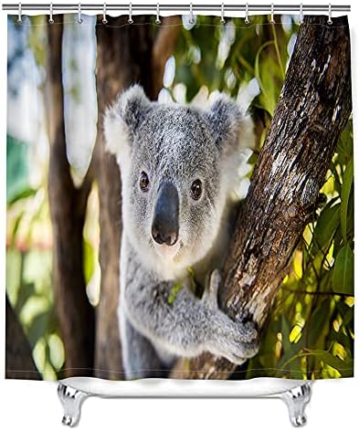 Oduo 3D Shower Curtains Bathroom Shower Curtains Mould Proof Resistant Waterproof Washable Shower Curtain Liner with 12 Hooks - Koala Print Bath Curtain (Cute Koala,90x180cm)