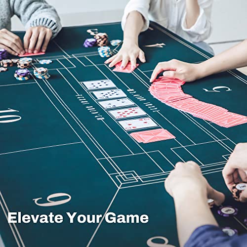 SLOWPLAY 94 x 47 Inch Texas Hold'em Poker Mat | Portable Poker Table Top with Art Deco Layout Print, Hemmed Edges, Smooth Surface, and Premium Carrying Bag for Games Everywhere