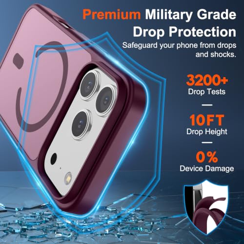 Image of SUPFINE Magnetic for iPhone 17 Pro Max Case with Screen Protector (Compatible with MagSafe)(Military Grade Drop Protection) Translucent Matte Phone Cover,Wine Red