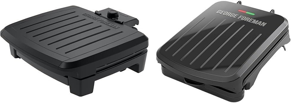 GEORGE FOREMAN® Contact Submersible™ Grill, 5-Serving Grill - Adjustable Temperature & 2-Serving Classic Plate Electric Indoor Grill and Panini Press, Black, GRS040B