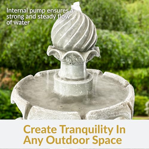 Sunnydaze 35" Solar 2-Tier Outdoor Water Fountain - Outdoor Water Fountain with Battery Backup and Pump - White