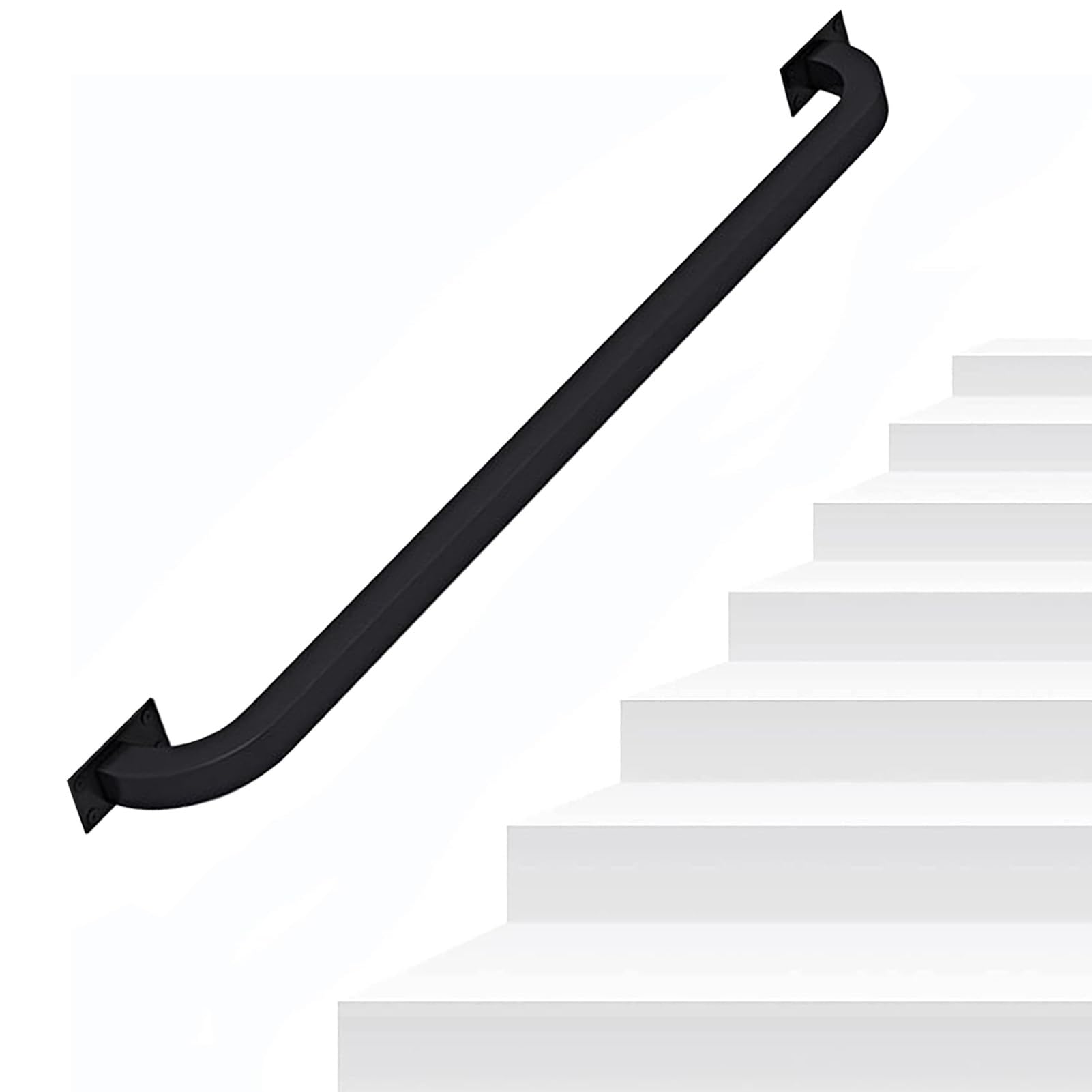 LWJSOCP Stair handrail Stair handrails, pipe stair handrail, safety grab bars for stairs, black galvanized industrial iron handrail for wall mounting indoors and outdoors (Size : 180cm)