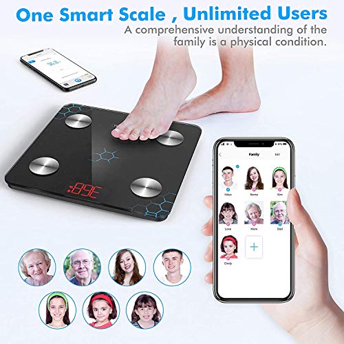Powlaken Body Fat Scale Smart BMI Scale Digital Bathroom Wireless Weight Scale, Body Composition Analyzer with Smartphone App sync with Bluetooth App for Water, Muscle Mass (400 lbs)