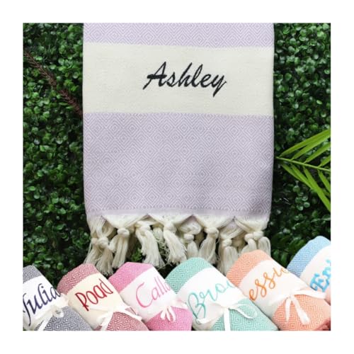 cappacodia bazaar Personalized Beach Towel for Bridesmaid Gifts, Bachelorette Party Favor, Wedding Gift Idea (Lilac)