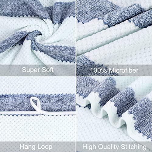Jml Microfiber Bath Towels, Bath Towel 2 Pack(30" X 60"), Oversized, Soft, Super Absorbent And Fast Drying, Multipurpose Use For Sports, Fitness, Yoga, Waffle Stripe Royal Blue #TOP3