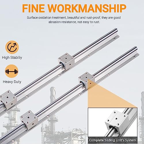 CNCYEAH SBR20 2500mm Linearführung kit Gespleißte Linearschienen enthält 2 Stück SBR20 1500 mm+2 Stück 1000mm Gleitführung Welle mit 8 SBR20UU Lagerblöcken 4 Stück Dübel für DIY 3D-Drucker – Bild 5