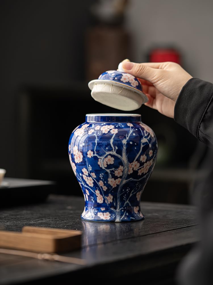 LYGSWDB Słoik na cukier Retro chiński słój na herbatę ceramiczny szczelnie zamknię słoik domowy niebiesko-biały wazon skórka mandarynki Pu'er czarna herbata przebudzenie dzbanek na herbatę