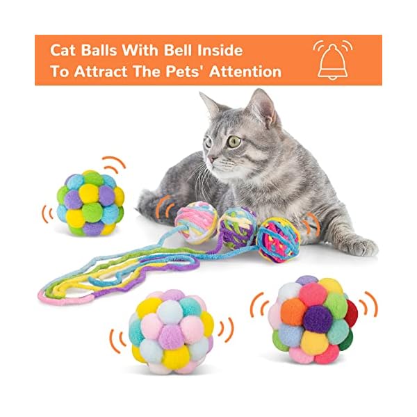 Retro shaw woolen cat toy balls with bell and fuzzy balls, interactive toys for indoor cats and kittens, chew toys, 6 pack - image 3