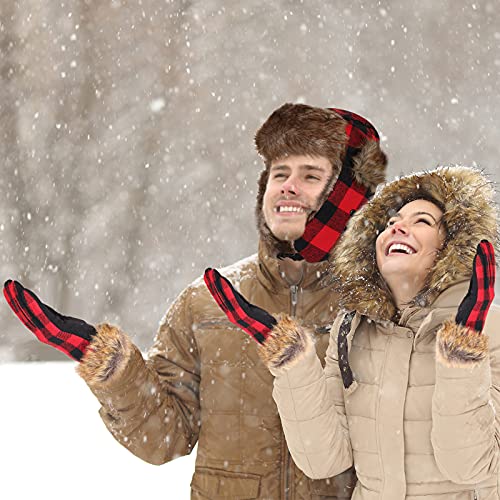 Satinior Lumberjack Trapper Plaid Hat, Ushanka Buffalo Check Hat, Winter Hat With Warm Gloves For Christmas Women Men Russian Cold, Multicolor, One Size #TOP4