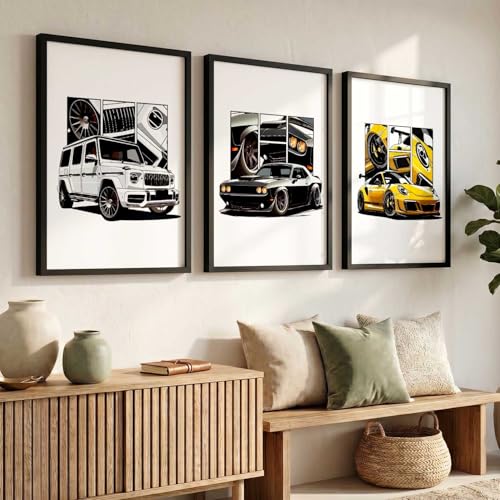 Image of kotart Big Sports Cars Framed Posters Gift Items for Boys Room Wall Decoration Bedroom Living Room Office Studio Decor | Car Poster Frame for Wall Decor Set Of 3 Size (13 X 17 inch)