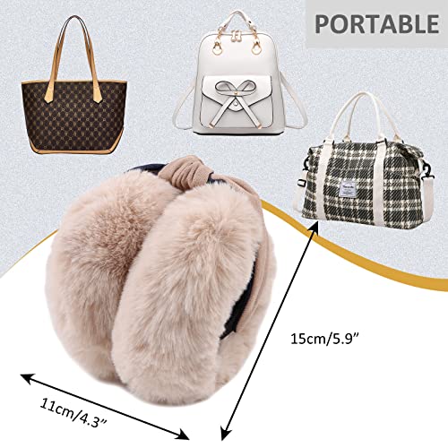 Faux Fur Earmuffs For Women Winter Foldable Ear Warmers Girl Headband Bow Ear Covers Women Fleece Ear Muffs For Girls Outdoor (Apricot) #TOP4