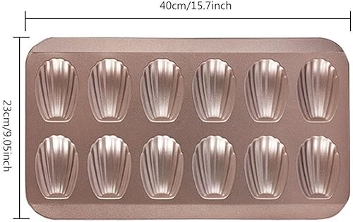 Miniatura 4 de Gurlideo Madeleine - Bandeja antiadherente de acero al carbono para hornear, molde para tartas de 12 agujeros, color dorado