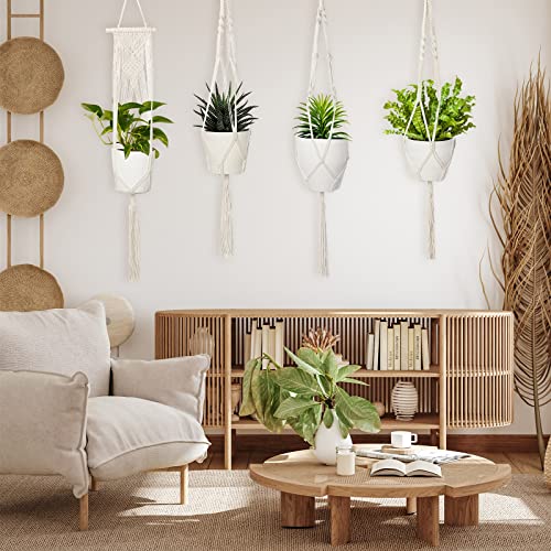 12 Pcs Macrame Plant Hanger Indoor Hanging Planter Boho Room Decor Decorative Hanging Plant Holder Cotton Rope Indoor Plant Hanger With Hook Planter Tag Gardening Tool For Indoor Outdoor Plants, Ivory #TOP4