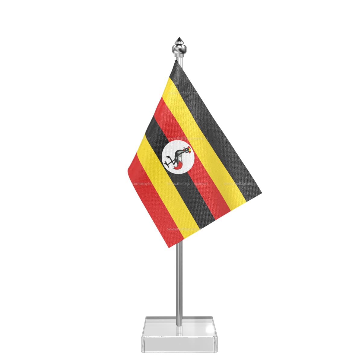The Flag Company Uganda Table Flag | 4x6 Inch National Flag | Stainless Steel Pole with Transparent Acrylic Base | Desk Flag for Office, Events & Home Décor