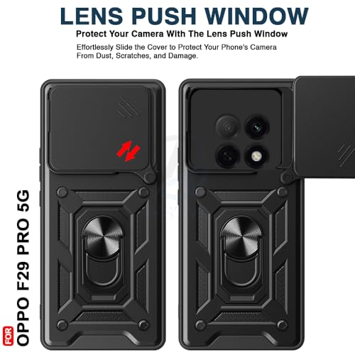 Image of AESTMO Tough Armor Oppo F29 Pro 5G Bumper Back Case Cover | Ring Holder & Sliding Camera Shield Cover | 360 Degree Protection Back Case Cover for Oppo F29 Pro 5G (Black)