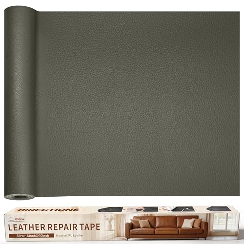 Image of ONine Leather Repair Patch，Leather Repair Tape, 16 x 90 inches Leather Repair Patch for Furniture,Vinyl Repair Kit，Leather Couch Patch，for Sofas, Furniture, Car Seats（Grey-Litchi Grain