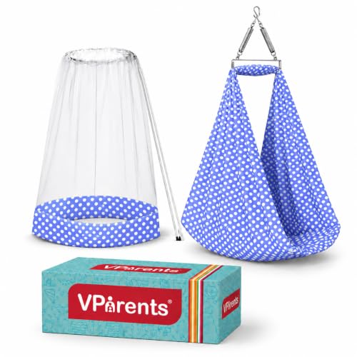 Image of Vparents Sleeping Essentials Set Mosquito Net & Spring (Blue) | Window Stand not Included, Polka Dots