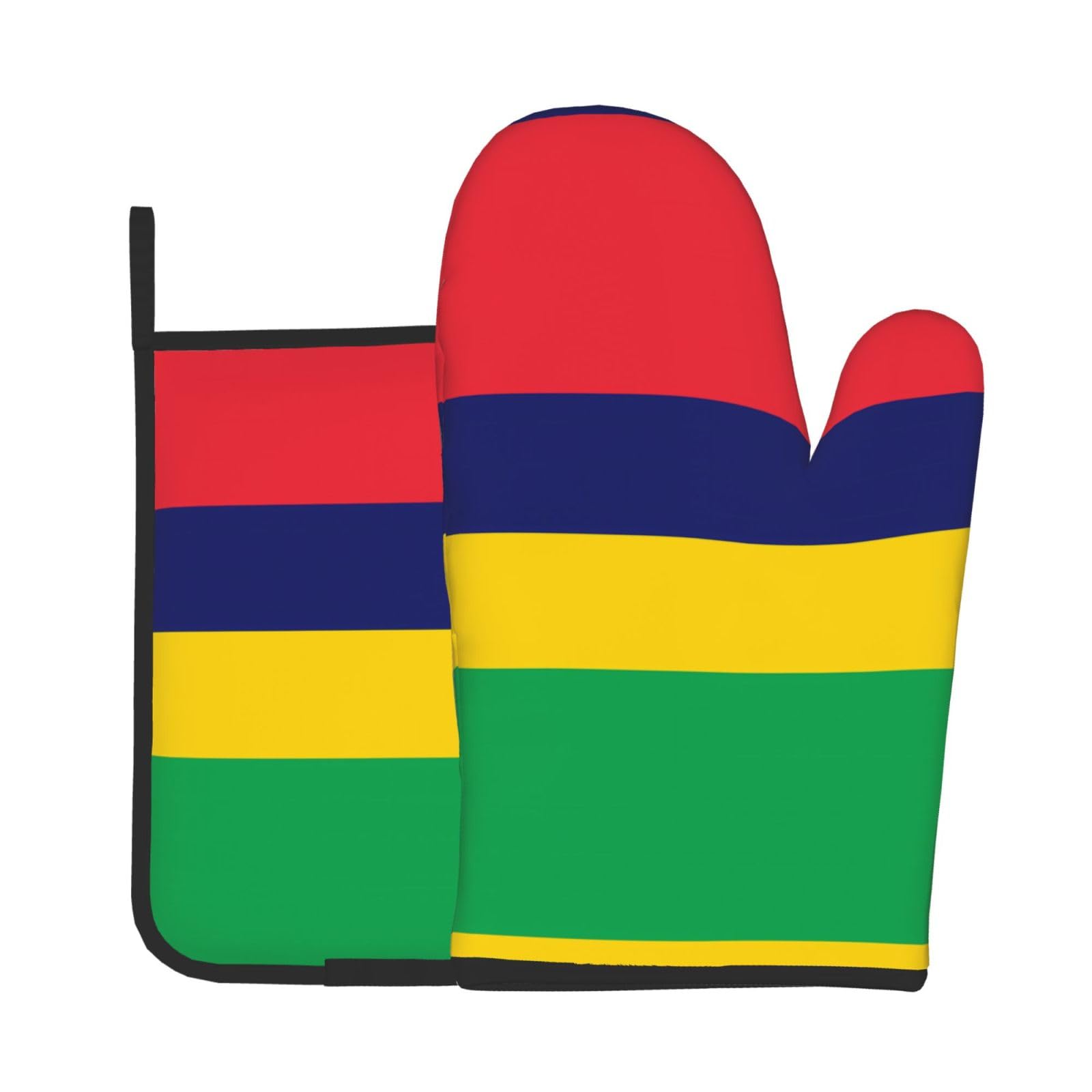 Wbqlsl Black Flag Of Mauritius Patterned Insulated Oven Mitts Pot Holder Set - Suitable For Oven Microwave, Baking Cooking And More