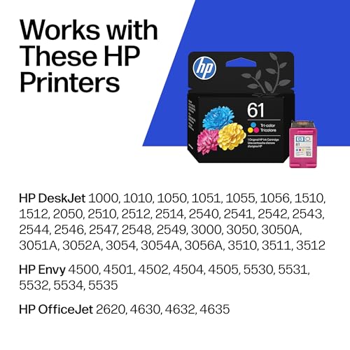 Image of HP 61 Tri-Color Ink Cartridge | Works with DeskJet 1000, 1510, 2050, 2510, 2540, 3000, 3050, 3510; Envy 4500, 5530; OfficeJet 2620, 4630 | C0PA5AN | Packaging May Vary