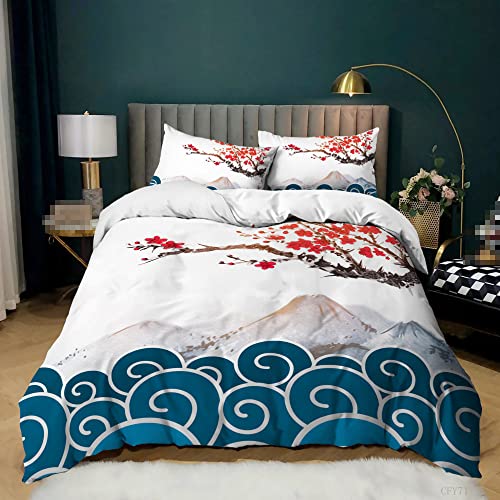 和風鶴の掛け布団カバー 桜柄の寝具セット 海の波 羽毛布団カバーセット シングルサイズ キルトカバー 四季通用,スタイル K,Single