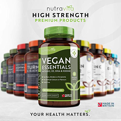 Multivitaminico Essenziali Vegani - integratore Formulato per Sostenere una Dieta Vegetale a Base - con Vitamina B12, D3, Iodio, Ferro e Zinco - Rafforza il Sistema Immunitario - Prodotto da Nutravita