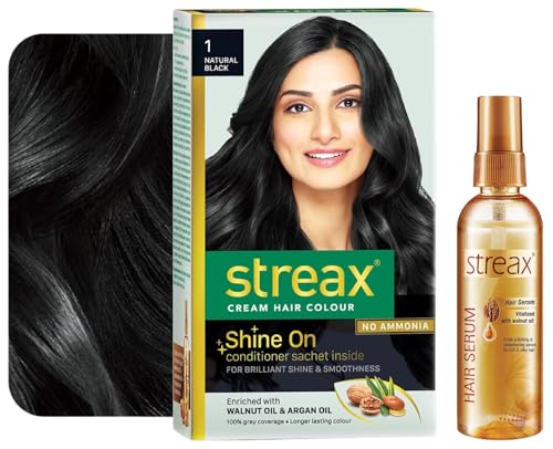 Streax Hair Serum for Women & Men | Contains Walnut Oil Permanent Hair Colour, 100% Grey coverage, Infused with Argan and Walnut Oil