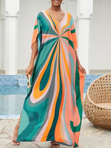 Image of Kaftan Dresses for Women Plus Size Summer Beach Dress with Print and Swim Cover Ups