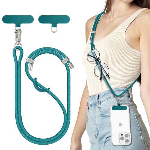 Image of SURPHY Phone Lanyard Crossbody, Phone Strap Crossbody with 2 Tether Tabs | Adjustable Cell Phone Lanyard, Anti Theft Phone Strap, Premium Metal Buckles, Universal Lanyard for Travel, Teal
