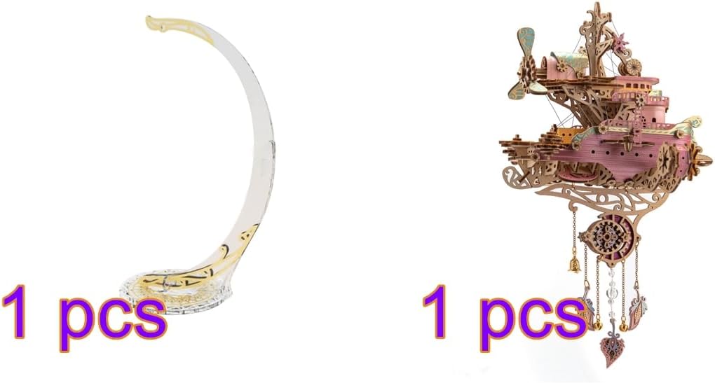 3D木製フライシップモデル ディスプレイスタンド付き DIY スチームパンク 木製 ドリームキャッチャー フライシップ 組み立て パ