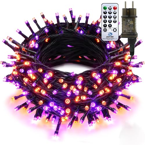Auting Decorazione per Halloween, 25 m, 200 LED, per Halloween, colore viola, arancione, con telecomando e timer, 8 modalità, impermeabile, catena di luci di Halloween, decorazione per esterni