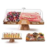 HOMESPHERE Acacia Wood Valentine Cake Stand with Lid - Rectangle Holder for Valentine's Baking, 2-in-1 Dessert Display & Charcuterie Board, Valentine's Day Serving Platter, Acrylic Dome Cover