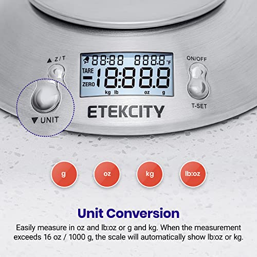 Etekcity Food Kitchen Scale With Bowl, Digital Weight Scale For Food Ounces And Grams, Cooking And Baking, Timer, And Temperature Sensor, 2.06 Qt, Stainless Steel #TOP3