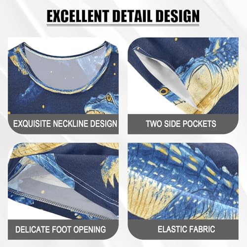 Pajama Sets Short Sleeve Blue Crocodile Pattern Print Soft Cotton Summer Sleepwear 2 Piece PJS Size 5-14T3