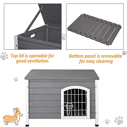 Pawhut Wooden Dog Kennel Crate Pet House Wire Door Openable Top Removable Bottom Grey 80 X 55 X 53.5Cm #TOP4