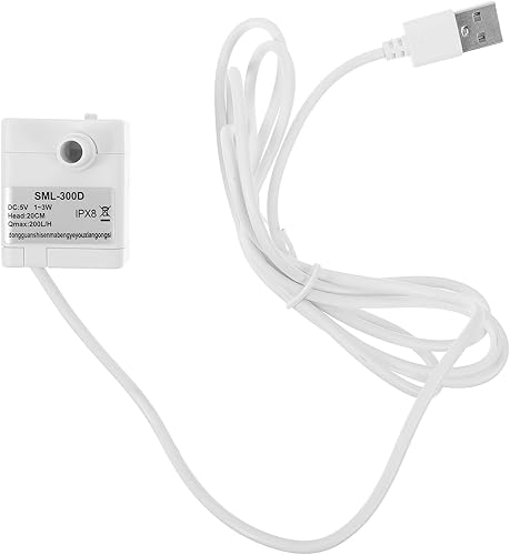 Housoutil Mini bomba de agua sumergible, bomba de fuente USB silenciosa para fuente de agua para mascotas, acuario, hidroponía, color blanco