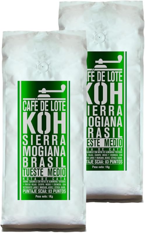 KoffeeONHOME Café en Grano 100% Arábica, Brasil, Tueste Natural Claro, 2 Paquetes de 1 Kg - 2 Kg