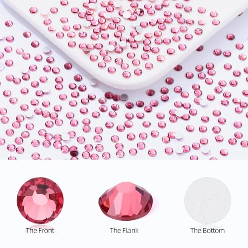 Image of Rose Flatback Rhinestones, Glass Rhinestones for Nail Art and Craft, Glue Fix, Loose Crystal Gemstones(Rose, SS10, 2880pcs, 2.7-2.8mm)