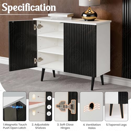 Image of ABOUT SPACE 3 Tier Shoe Rack with Door | Press Open 2 Door Engineered Wood Shoe Stand for Home | Smooth Non-Fluted-Effect Adjustable Shelf Raised Legs 9-12 Pair Shoes Storage Cabinet |White & Black