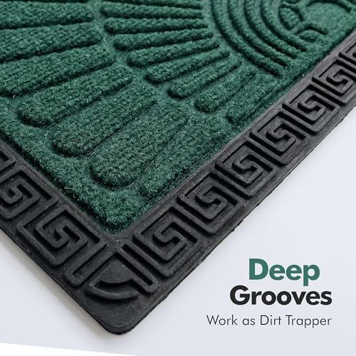 Image of Yellow Weaves Semi Circle Door Mat for Home Entrance, Half Moon Outdoor Rubber Mat - Non-Slip, Anti Skid Half Circle Foot Mat, Dirt Trapper, Heavy-Duty, Waterproof Main Doormat, 45x70 cm | Green