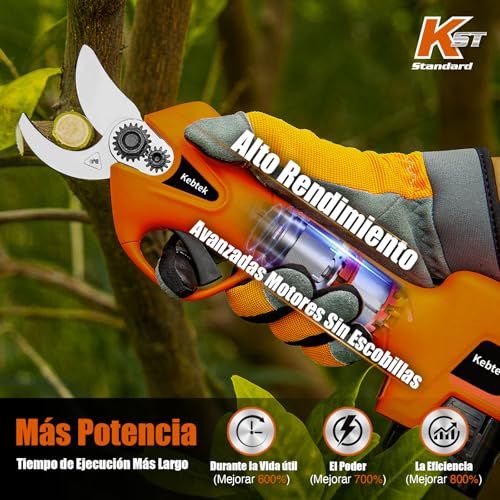 Miniatura 2 de Kebtek Tijeras De Podar Eléctricas Con Batería Profesional, Tijeras Rama Inalámbrico Con Motor Sin Escobillas, 2 Piezas Batería De Litio Recargable De 2ah, Diámetro De Corte De 25mm