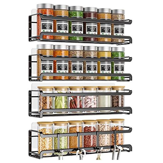 19+ Creative Spice Rack Ideas to Organize Your Kitchen 6 Bunoxea Spice Rack Wall Mounted 4 Pack,Space-Saving Spice Organizer for Spice Jars and Seasonings,Screw or Adhesive Hanging Spice Rack Organizer for Your Kitchen Cabinet,Pantry Door,11.41x2.75x2.75in