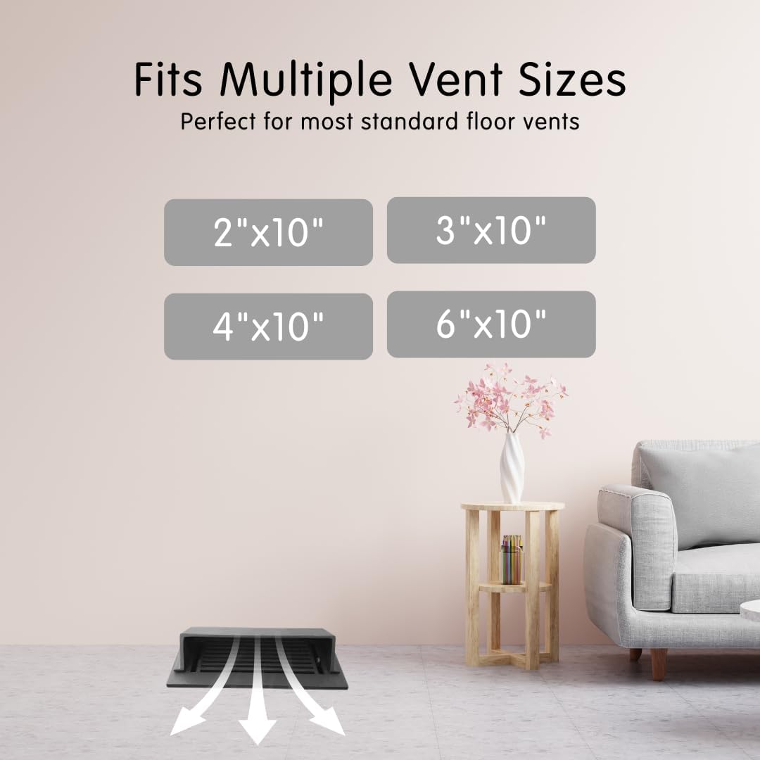 PRIMA Decorative Hardware Floor Vent Air Deflector/Diverter 4"x10" – Modern Design, Heavy Duty, Cast Aluminum Air Vent Deflectors - Rust Free, Powder Coated Finish ‎Floor Vent Deflectors - Black