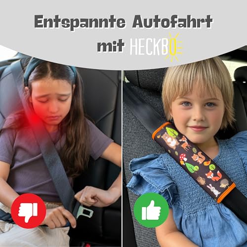 HECKBO 2x Kinder Auto Gurtpolster Gurtschutz mit Waldtiere Motiv - schoner anschnallgurt kinder gurt schutz kindersitz gurt schutz hals auto mädchen gurt schulterpolster auto gurtpolster kinder