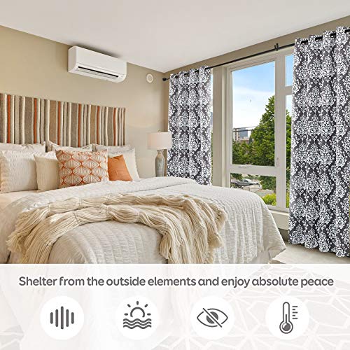 Anjee Blackout Vintage Bedroom Curtains 96 Inch Length Classic Medallion Damask Printed Window Curtains Drapes For Living Room Kitchen Dining Room Grommet Top 2 Panels 52 X 96 Inch Gray #TOP5
