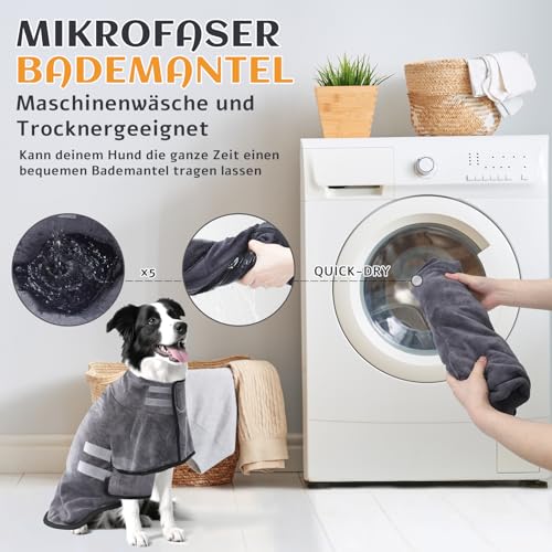 Zepphi Hundebademantel, Hunde Bademantel Mikrofaser Schnelltrockend, Hundehandtuch mit Klettverschluss und Verstellbarem Schrumpfband, super saugfähiger Haustier Trockenmantel(große Hunde)