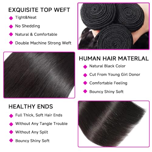 12A Straight Bundles Human Hair 24 26 28 Inch 3 Bundles Human Hair Straight Human Hair Bundles 100% Unprocessed Brazilian Virgin Human Hair Extension